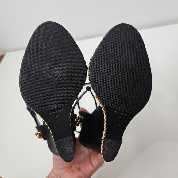 Giuseppe Zanotti Black Leather Chain Link Detail Wedge Sandals Sz 4 US / 34 EUR - Picture 8 of 9